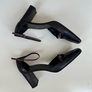 Prada vintage Y2K square toe leather chunky heels eggplant plum 39.5 IT / 9 US
